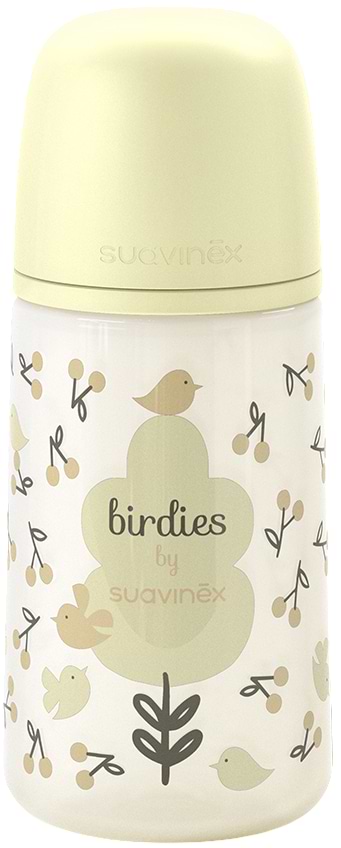 Пляшка для годування Suavinex 270 мл фізіологічна соска середній потік Birdies бежева (309109)